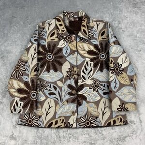 Vintage Winding River Jacket Womens Size L Brown Blue Reversible Floral Tapestry